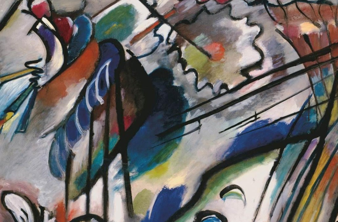 Detail of the black line in Kandinsky Improvisation 28, showing brush weight and breaks